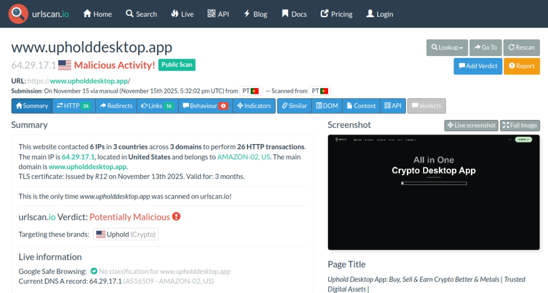 URLScan report